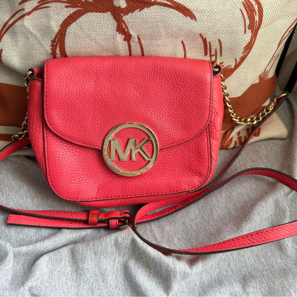 Michael Kors Red Crossbody Bag with Gold Accents